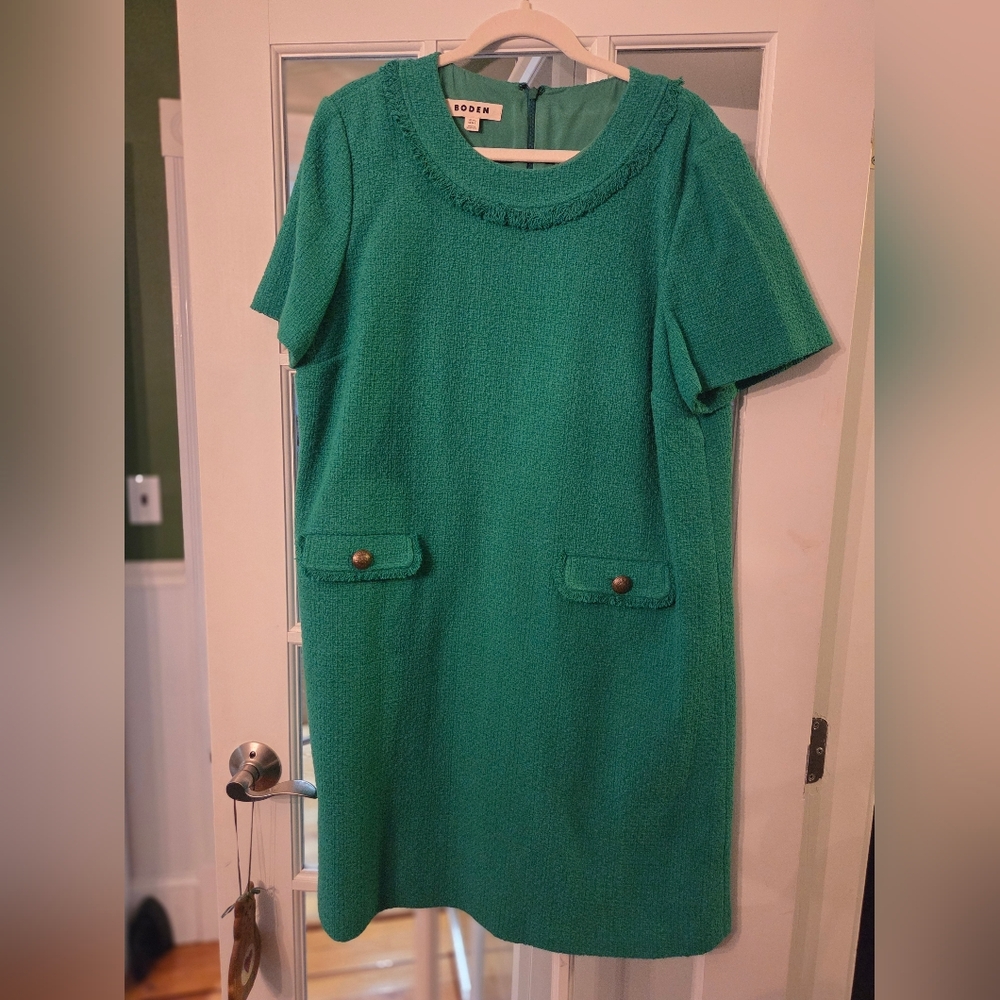 Boden Evita Cotton Shift Dress - Emerald Green - Size 14L - Picture 5 of 9